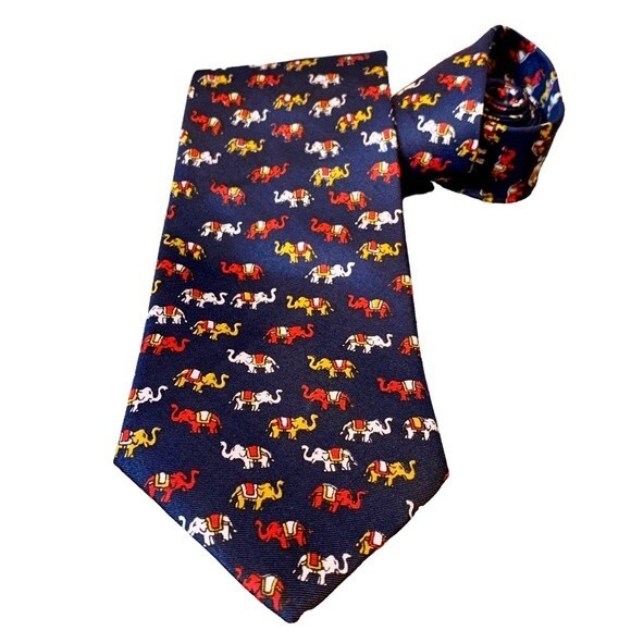 The Bombay Store Silk Elephant Blue Red Gold Neck Tie - Picture 3 of 5